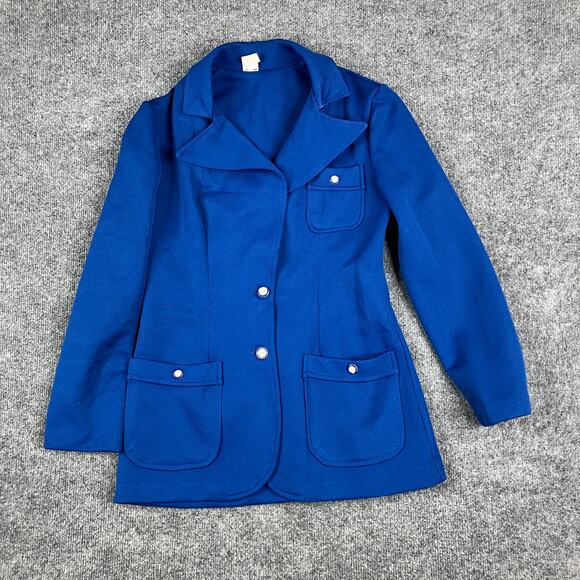 Vintage Jackets & Blazers - Vintage Jacket Womens Size M Blue Button Front Mod Style Retro 70s Look Blazer